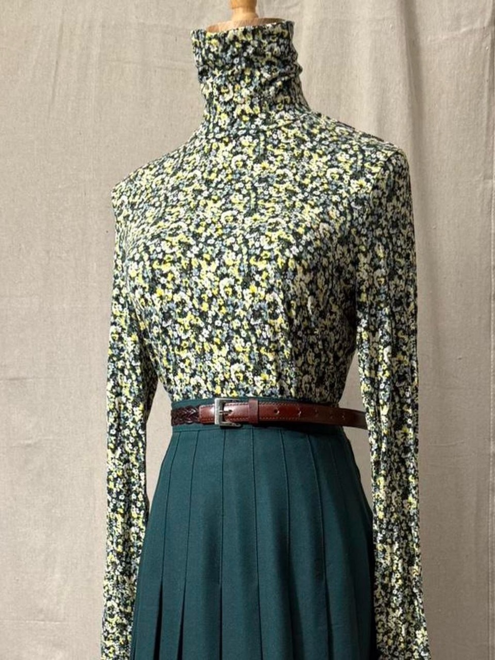 Floral Green Turtleneck